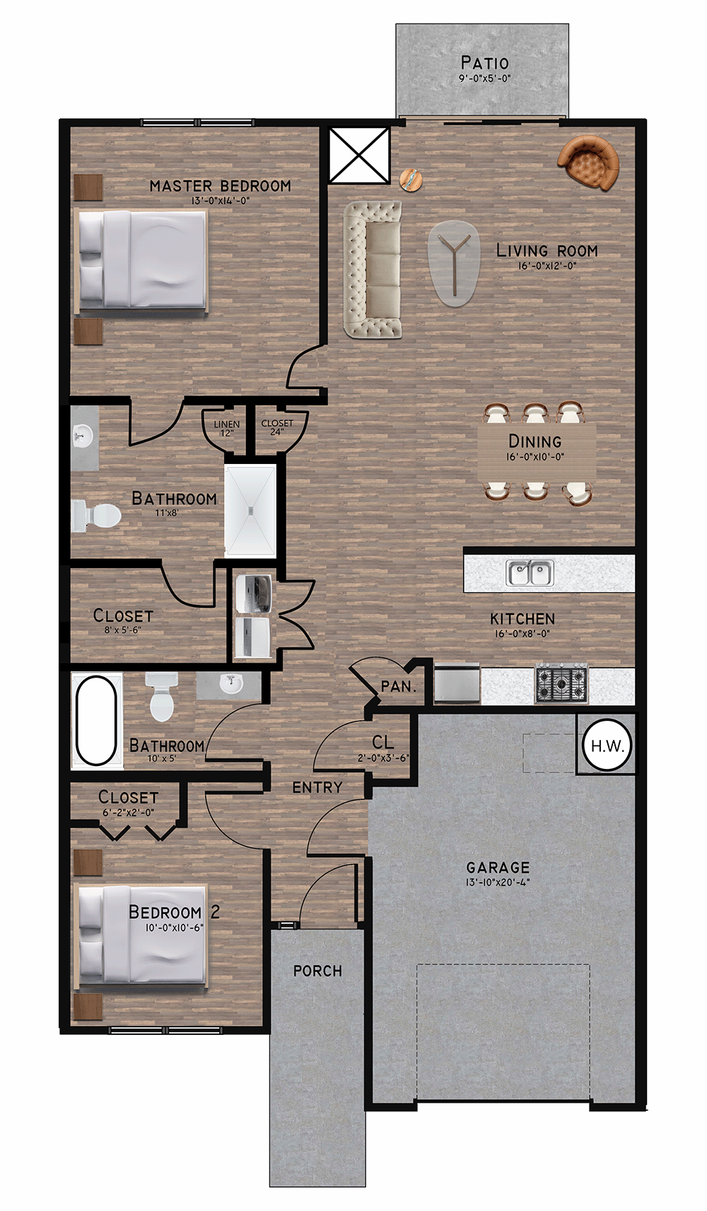 image of Hillside Place Floor Plan (2 baths)