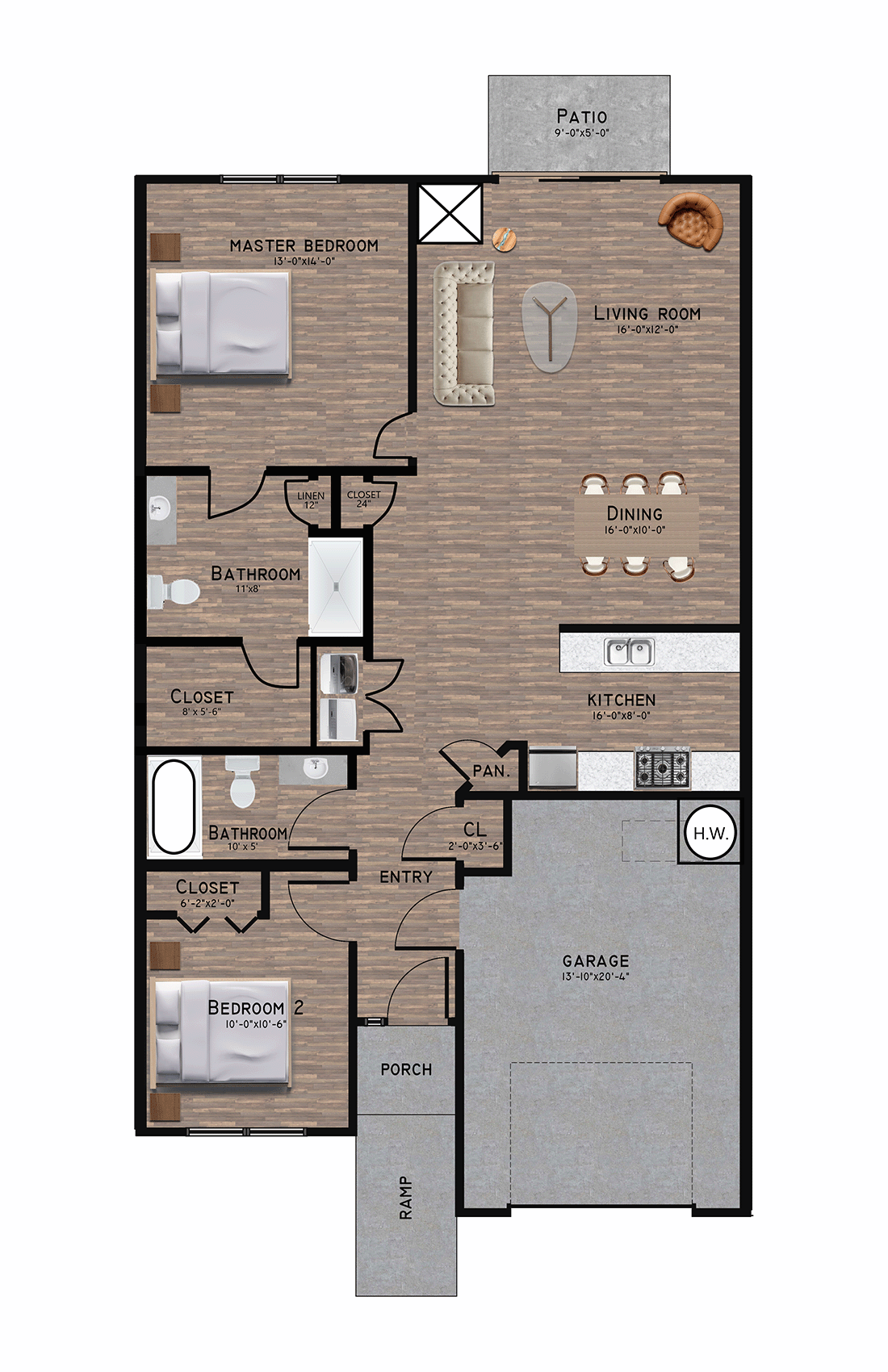 image of Hillside Place Floor Plan (2 baths)